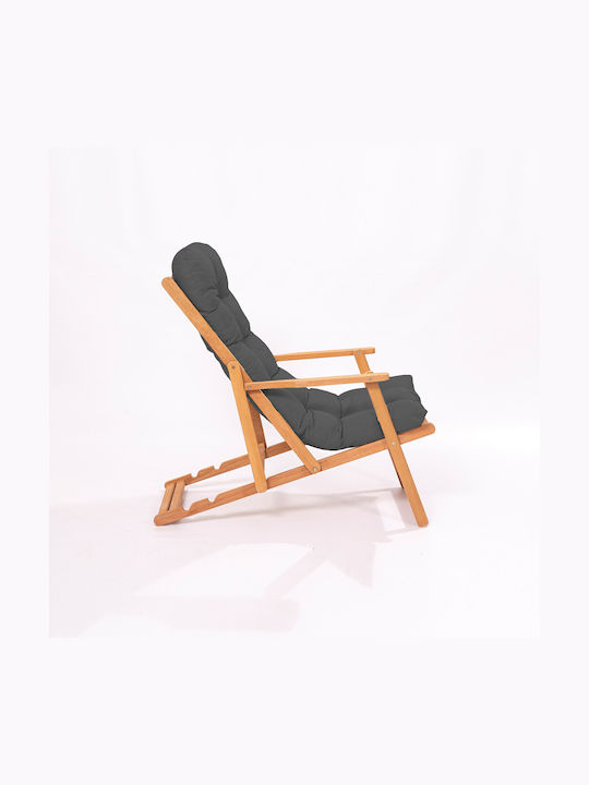 Σεζλόνγκ Ξύλινη με Γκρι Ύφασμα 66x48x110cm