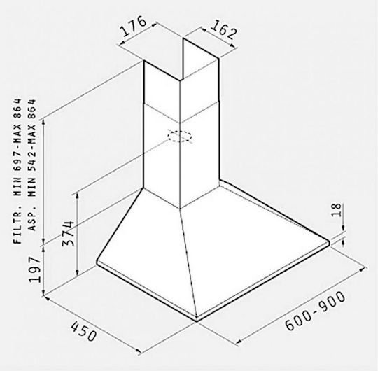Pyramis Plus Απορροφητήρας Καμινάδα 90cm Inox