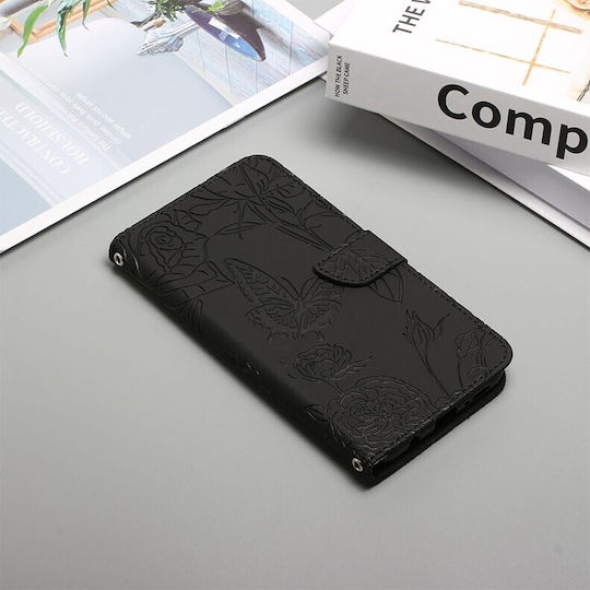 Skin Feel Butterfly Peony Wallet Synthetic Leather Black (Vivo V21 5G)