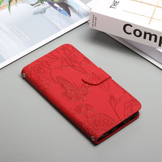 Skin Feel Butterfly Peony Wallet Synthetic Leather Red (Vivo V21 5G)