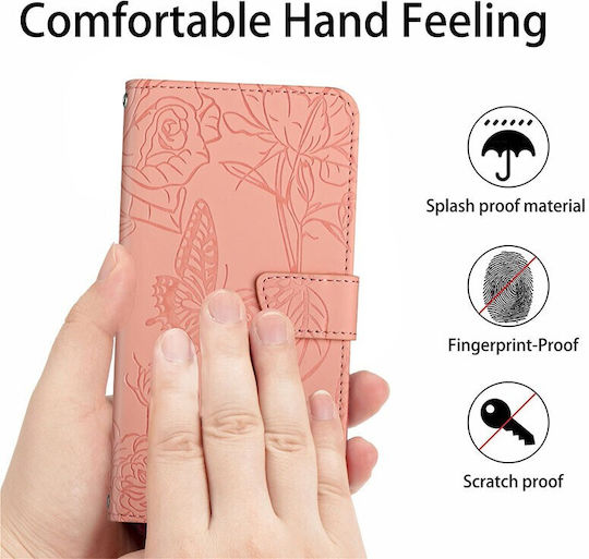 Skin Feel Butterfly Peony Wallet Δερματίνης Ροζ (Vivo V21 5G)