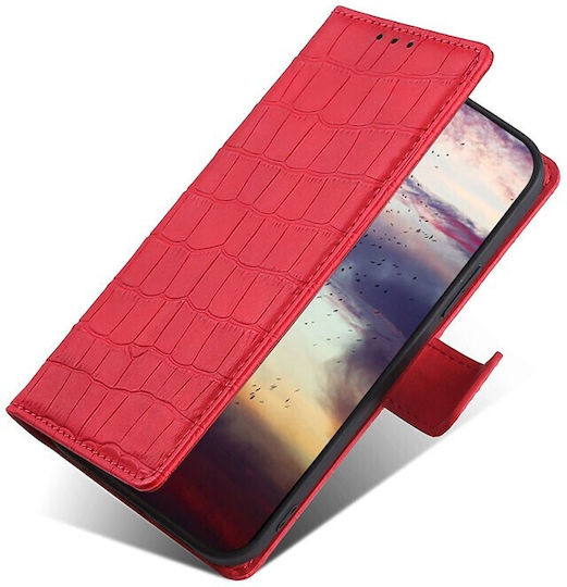 Skin Feel Crocodile Texture Magnetic Book Synthetic Leather Red (Vivo X60 Pro 5G)