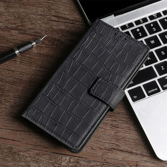 Skin Feel Crocodile Wallet Piele artificială Negru (Vivo V21 5G)