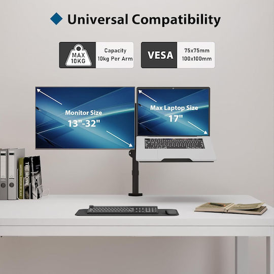 Suport Birou pentru 2 Monitoare până la 27" cu Braț (X0015ORVIR)