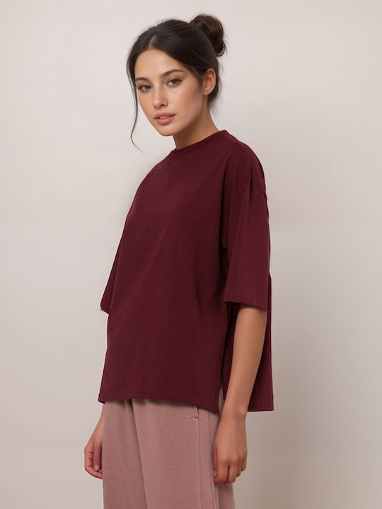 Women's Blouse Cotton Short Sleeve Bordeaux