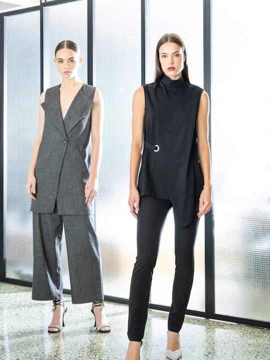 Women's Blouse Leather Sleeveless Turtleneck Black