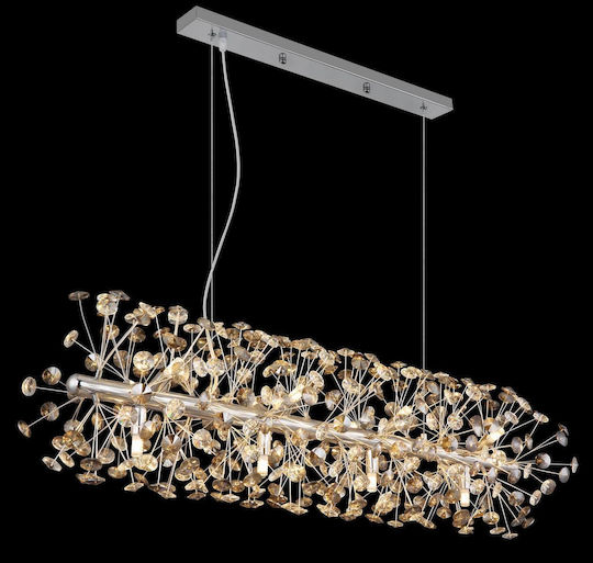 Globo Lighting Hanging Ceiling Light Transparent with Crystals for 12 G9 Bulbs 90x30x150cm