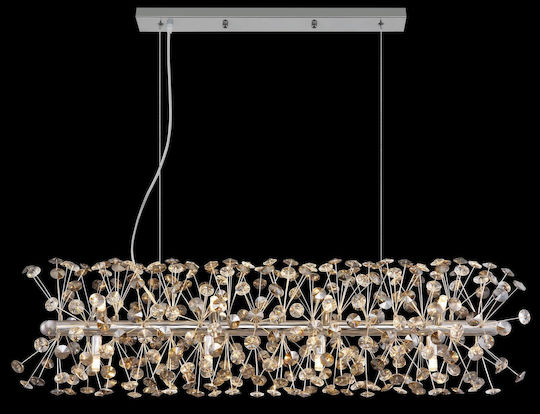 Globo Lighting Hanging Ceiling Light Transparent with Crystals for 12 G9 Bulbs 90x30x150cm