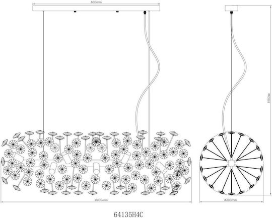 Globo Lighting Hanging Ceiling Light Transparent with Crystals for 12 G9 Bulbs 90x30x150cm