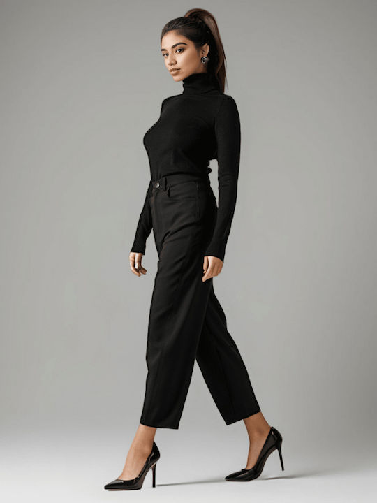 Damen Stoff Hose in Karotten Passform Black