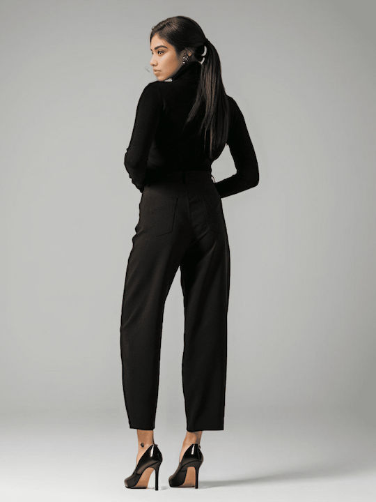 Damen Stoff Hose in Karotten Passform Black