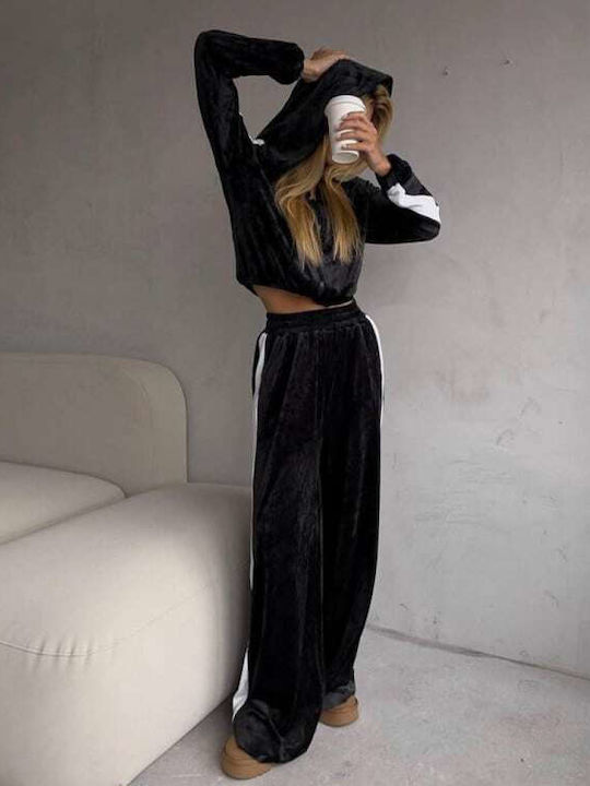 Women's Black Set with Pants with Elastic Flare Striped