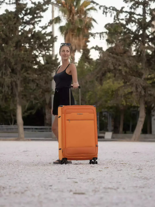 Newcom Μεγάλη Βαλίτσα Ταξιδίου Υφασμάτινη Orange με 4 Ρόδες Ύψους 83εκ.