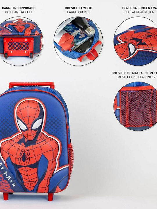 Cerda Marvel Spiderman Ghiozdan Școlar Troler Grădinița cu Husă pentru Sticlă de Apă Albastru 25 x 3 x 31 cm