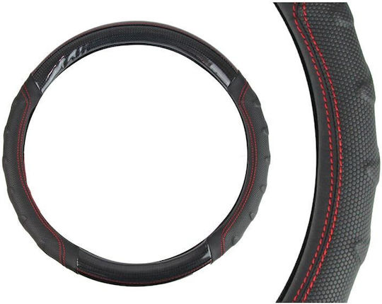 AMiO Car Steering Wheel Cover SWC-21 with Diameter 37-39cm Synthetic Black with Red Stitching