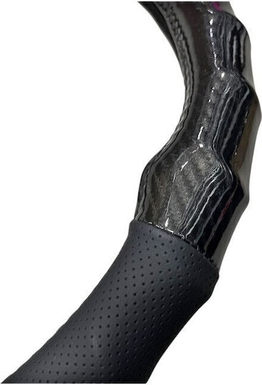 Husă Volan Auto cu Diametru 38cm Din Piele Negru cu Cusătură Neagră
