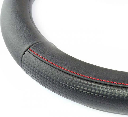 AMiO Car Steering Wheel Cover SWC-28 with Diameter 37-39cm made of Leatherette Black with Red Stitching