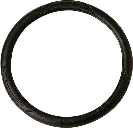 Car+ Car Steering Wheel Cover with Diameter 37-39cm made of Leatherette Black with Black Stitching