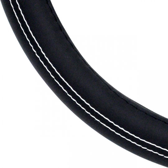 AMiO Car Steering Wheel Cover with Diameter 37-39cm made of Leatherette Black with White Stitching