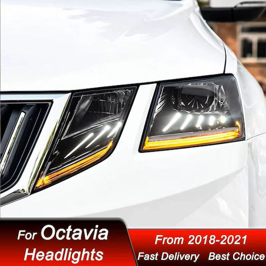 Front Lights Set Skoda Octavia Mk3 2017-2022 Drl Black Carner