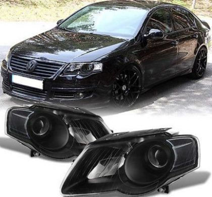 Headlights Front VW Passat B6 2005-2010 Black Without Bulbs H7 Set of 2 Pieces