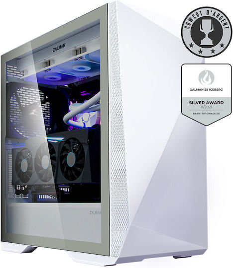 Z9 Iceberg Gaming Midi Tower Κουτί Υπολογιστή με Πλαϊνό Παράθυρο Λευκό