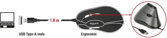 DeLock 12527 Wired Ergonomic Vertical Mouse Gray