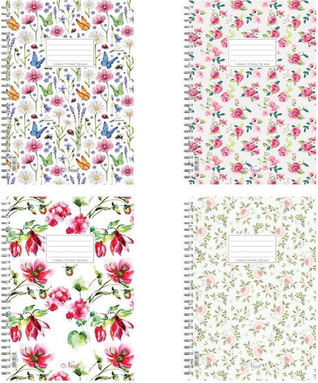 Next Spiral Notebook Ruled B5 4 Subjects Romantic 1pcs (Μiscellaneous Designs/Colors)