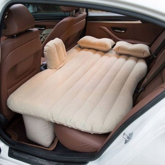 ikonka Saltea Gonflabilă Auto Saltea Inflatable - Pat pentru Mașină cu 2 Perne 130 x 80cm în Culoare Bej