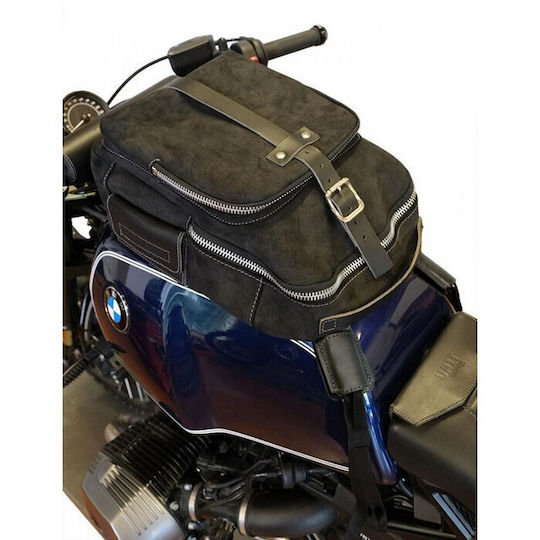 Unit Garage U033 Suede Jet Black Motorcycle Tank Bag with Straps 23lt