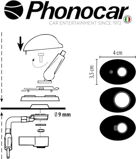 Phonocar Antenă Auto Plafon Înșurubat pentru Radio în Culoare Negru