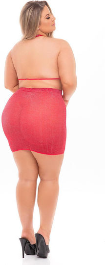 Pink Lipstick Lingerie Sexy Σετ Εσωρούχων με Διαφάνεια Κόκκινο Plus Size 2τμχ