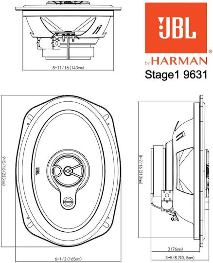 JBL Комплект Автомобилни Високоговорители Stage1 9631 6x9" с 60W RMS (3 начина)