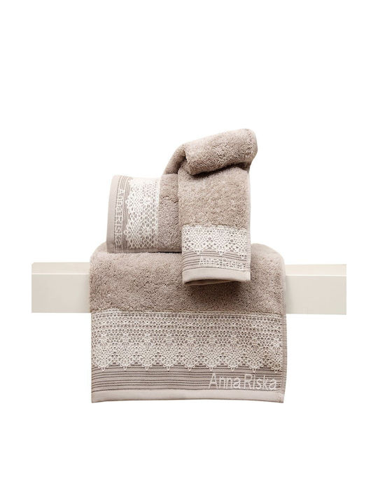 Anna Riska Σετ Πετσέτες Μπάνιου 3τμχ Karla 2 Beige Βάρους 600gr/m²