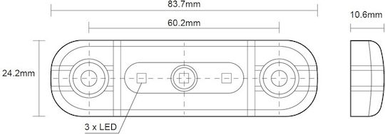 Volum LED 3 LED 12V 24V IP68 Roșu 84mm 24mm x 10mm Marcaj