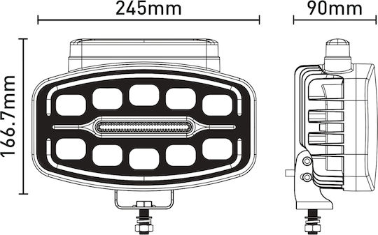 Led Spotlight 10-30 Volt 55w Built-In Strobe Road Assistance White White White Orange Ip68 E4 245mm X 167mm X 90mm
