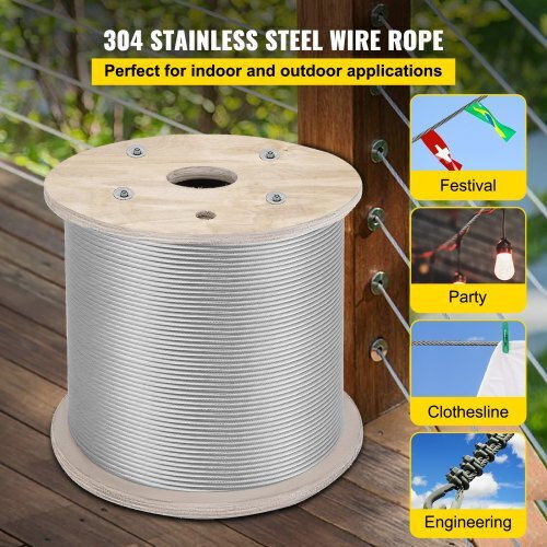 1/4" 304 Stainless Steel Wire Rope Cable 200ft 7x19 Tighter Core Cable