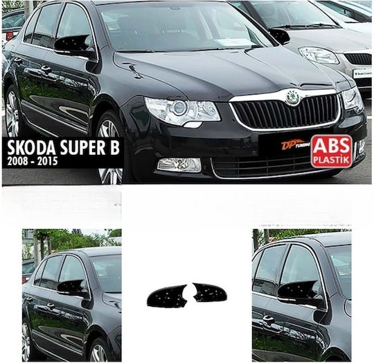 Set 2 Capace Oglindă Stil Batman Skoda Superb 2008-2015 Culoare Negru Pian Negru Lucios Instalare Ușoară Rezistent la UV Material Premium