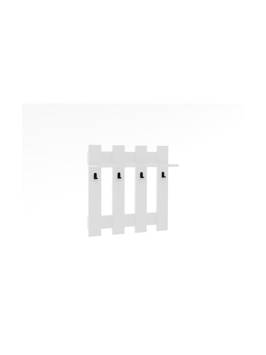 Asir Group Wall Hanger Wooden 4 Hooks White 70x18x70cm