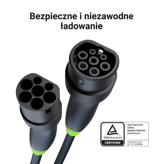 Green Cell Καλώδιο Φόρτισης Τριφασικό 7m Type 2 - Type 2 EVKABGC04
