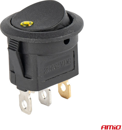 Comutator Rotund 12V Pornit/Oprit 3 Pini LED Galben Amio 1 Bucată