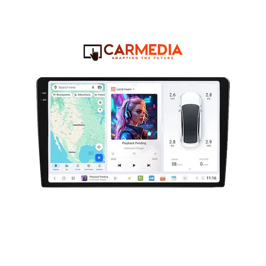 Carmedia Ηχοσύστημα Αυτοκινήτου 2DIN (Bluetooth/USB/AUX/WiFi/GPS/Apple-Carplay/Android-Auto) με Οθόνη Αφής 9.5"