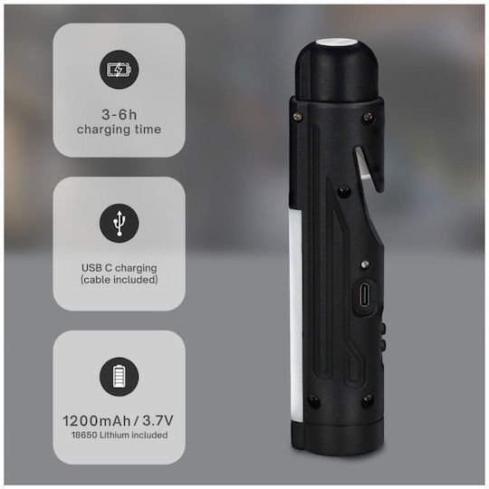 GSC Rechargeable Flashlight LED IP20 with Maximum Brightness 110lm Black
