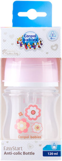 Canpol Babies Plastic Baby Bottle Anti-Colic with Silicone Nipple for 0+, 0+ m, months Pink Flowers - Pink 120ml