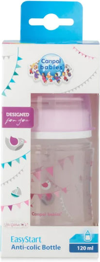 Canpol Babies Plastic Baby Bottle EasyStart with Silicone Nipple for 0+, 0+ m, months Pink Let's Celebrate - Pink 120ml