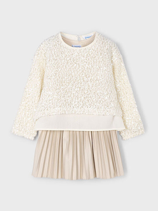 Children's Dress Long Sleeve with Sequins Beige