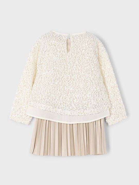 Children's Dress Long Sleeve with Sequins Beige