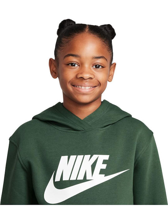 Fleece Kids Sweatshirt with Hood and Pockets Green Sportswear Club