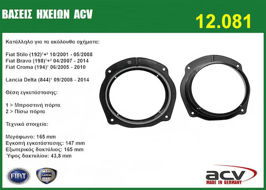 Speaker Ring Car Front 165mm Fiat Stilo Lancia Delta