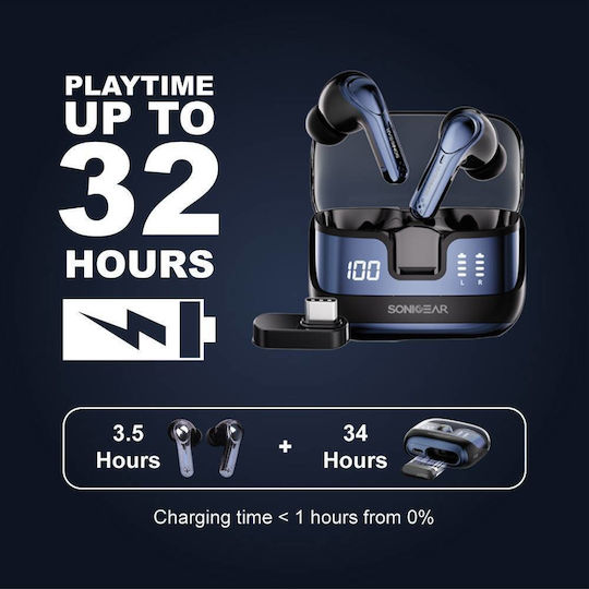 Sonic Gear Dual Mode In ear Bluetooth хендсфри Слушалки с Устойчивост на Пот и Кутийка за Зареждане Platinum